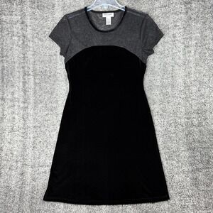 Vtg Connected Petite Women's 10P Black Velvet Sheath Dress Mesh Paisley Glitter